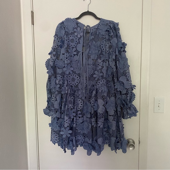 ASOS Tiered Mini Dress w/3D floral embroidery, cornflower blue, 4 - Picture 8 of 8